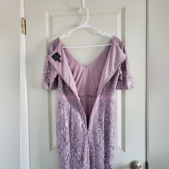 BHLDN Adrianna Papell Levi Smoky Amethyst Purple Metallic Short Sleeve Lace Gown - Picture 7 of 10